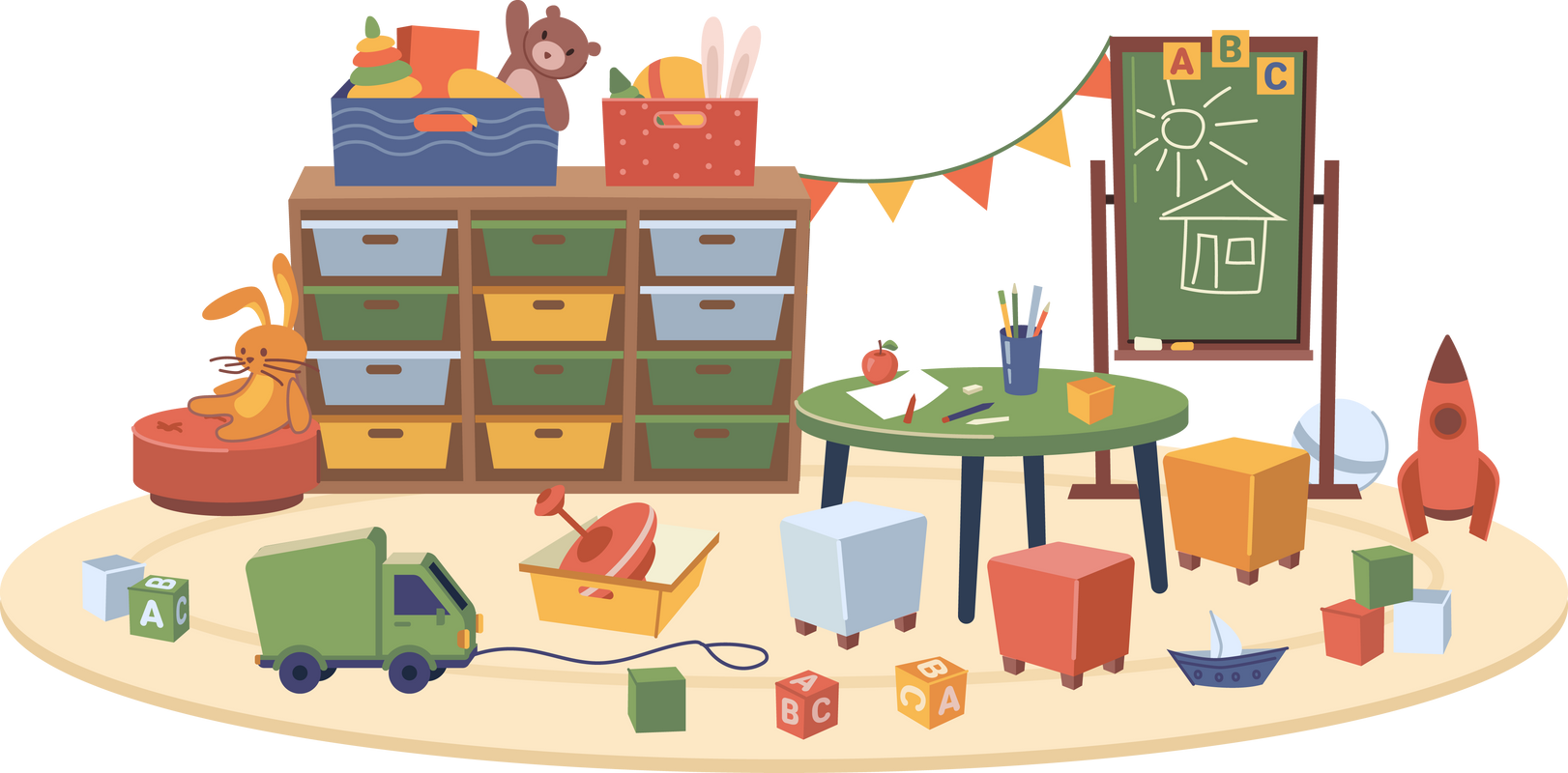 Kindergarten classroom furniture and toys for play